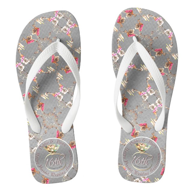 16th Wedding Anniversary Peridot,Wax, & Statice Flip Flops (Footbed)