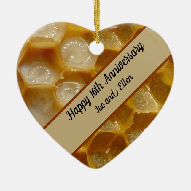 16th Wedding Anniversary, Wax Keepsake Heart Ceramic Ornament (Front)