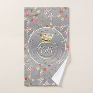 16th Wedding Anniversary Wax, Statice, & Peridot   Bath Towel Set