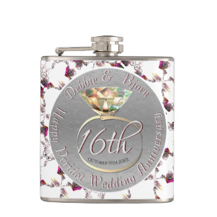 16th Wedding Anniversary Wax, Statice, & Peridot Hip Flask