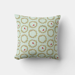 16x16 Cardinal Holly Wreath Christmas Throw Pillow