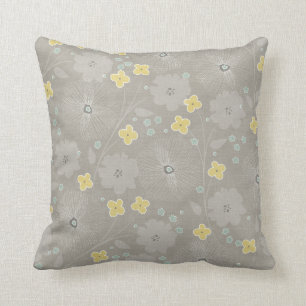 16x16 Grey and Yellow Floral Throw Pillow