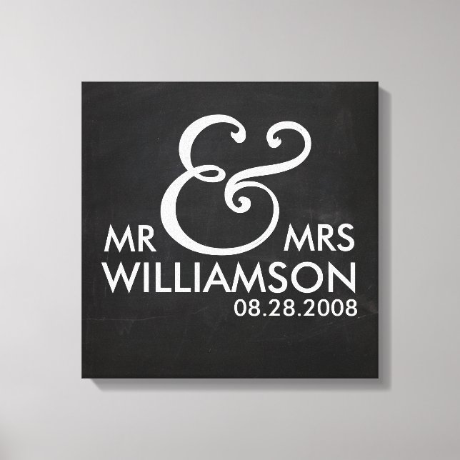 16x16 Mariage de toile de tableau noir enrobé Date (Recto)