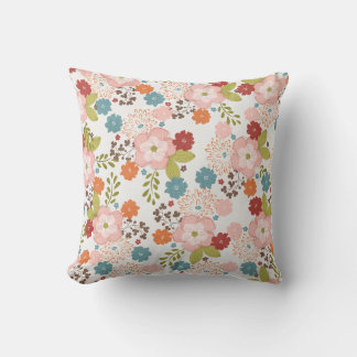 16x16 Pink and Blue Floral Throw Pillow
