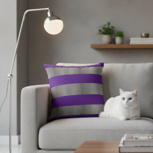 16x16 Throw Pillow for Grey Couch - Purple Stripe
