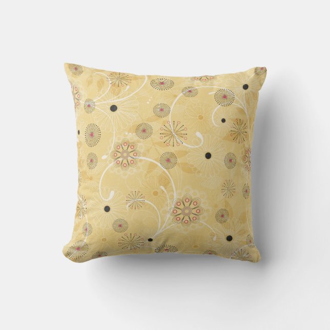 16x16 Yellow and Pink Floral Throw Pillow (Front)