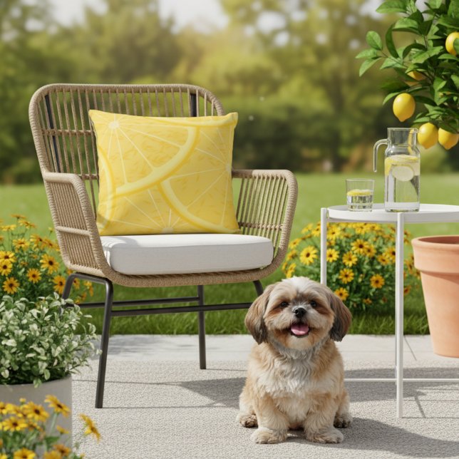 16x16 Yellow Meyer Lemon Imprimer Coussin extérieu (Lemon outdoor pillow.)