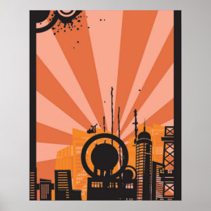16x20 Abstract Orange City Wall Art