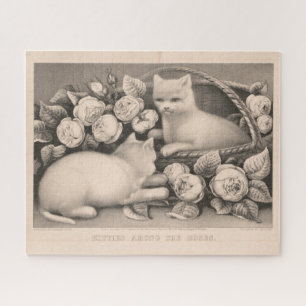 16x20 Kitties Among The Roses - Currier & Ives Cat Jigsaw Puzzle