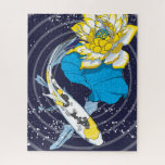 16x20 Koi and Lotus Puzzle for Colorblind People<br><div class="desc">This beautiful puzzle,  designed in shades of blue,  yellow,  black and white,  is a great gift for someone living with the most common form of color vision deficiency.</div>