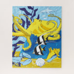 16x20 Ocean Puzzle for Colorblind People<br><div class="desc">Graphic illustration of an octopus,  seashells and other marine life in shades of yellow and blue. Ideal puzzle for someone living with the most common form of color blindness.</div>