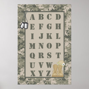 16x24 Nursery Art ABC Chart ARMY ACU Camoflauge