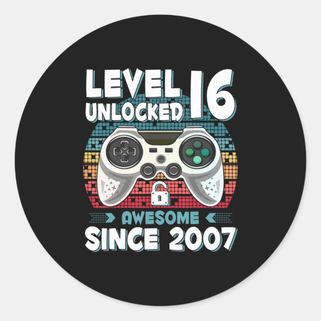 16yr BDay Son Boy Fun Gamer 16th 16 Year Old Birth Classic Round Sticker (Front)