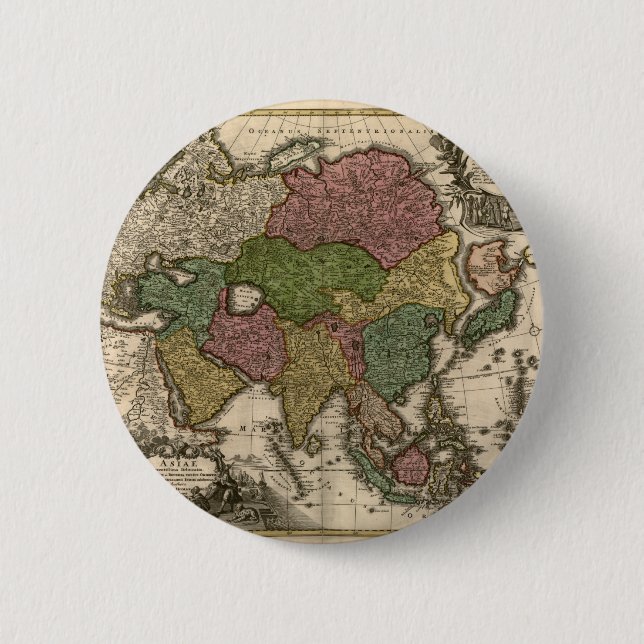 1700's Map of Asia 2 Inch Round Button (Front)