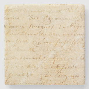 1700s Vintage French Antique Script Background Stone Coaster