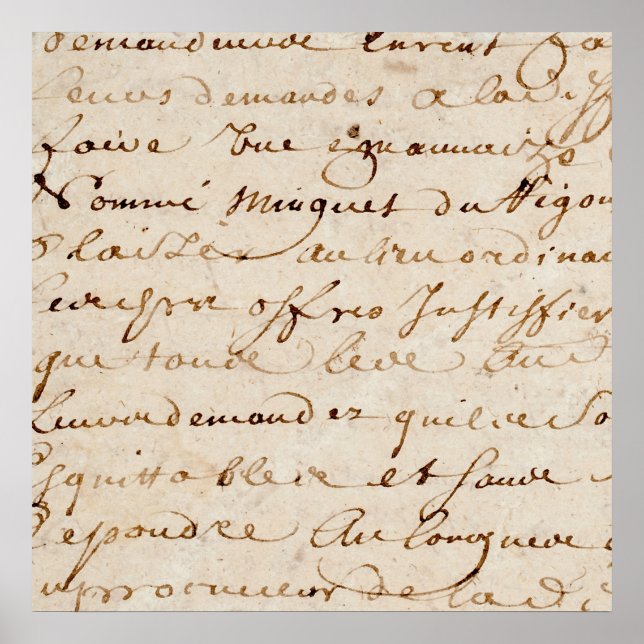 1700s Vintage French Script Grunge Parchment Paper Poster (Front)