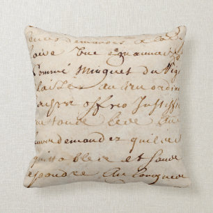 1700s Vintage French Script Grunge Parchment Paper Throw Pillow