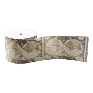 1702 A new map of the world Grosgrain Ribbon