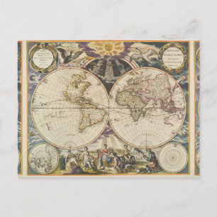 1702 A new map of the world Postcard