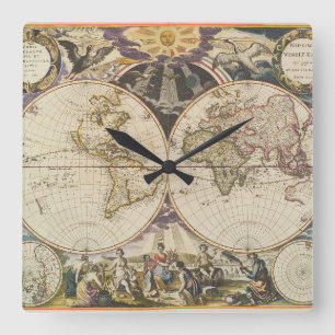 1702 A new map of the world Square Wall Clock