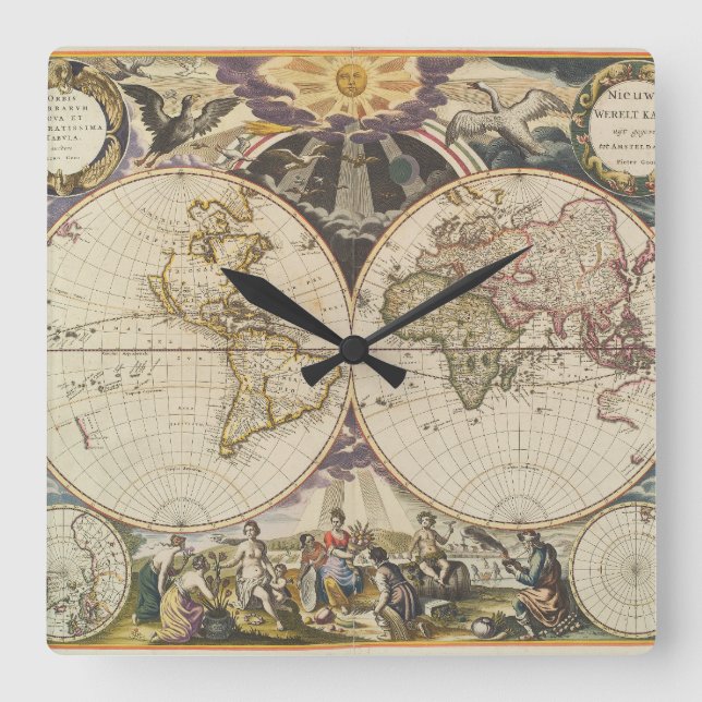 1702 A new map of the world Square Wall Clock (Front)