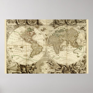 1708 World Map by Jean Baptiste Nolin Poster