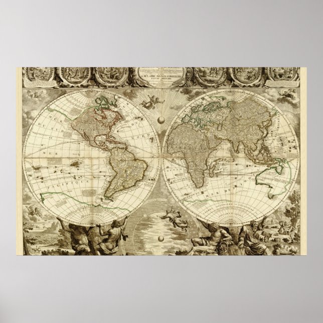 1708 World Map by Jean Baptiste Nolin Poster (Front)