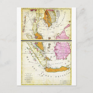 1710 Ottens Map of Southeast Asia Singapore Thai Postcard