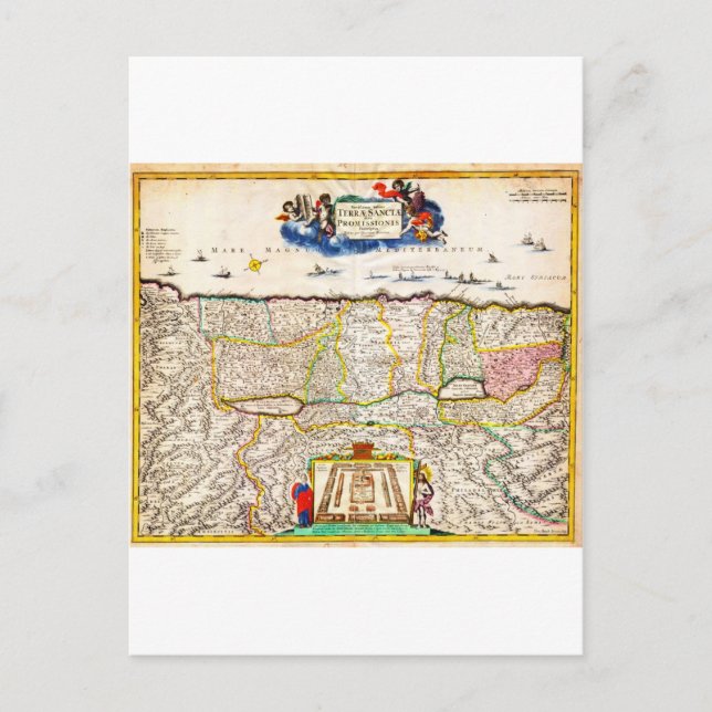 1720 Funck Map of Israel Palestine Holy Land Postcard (Front)
