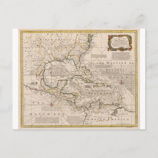 1720 Map of the West Indies by Emanuel Bowen Postcard (Front)