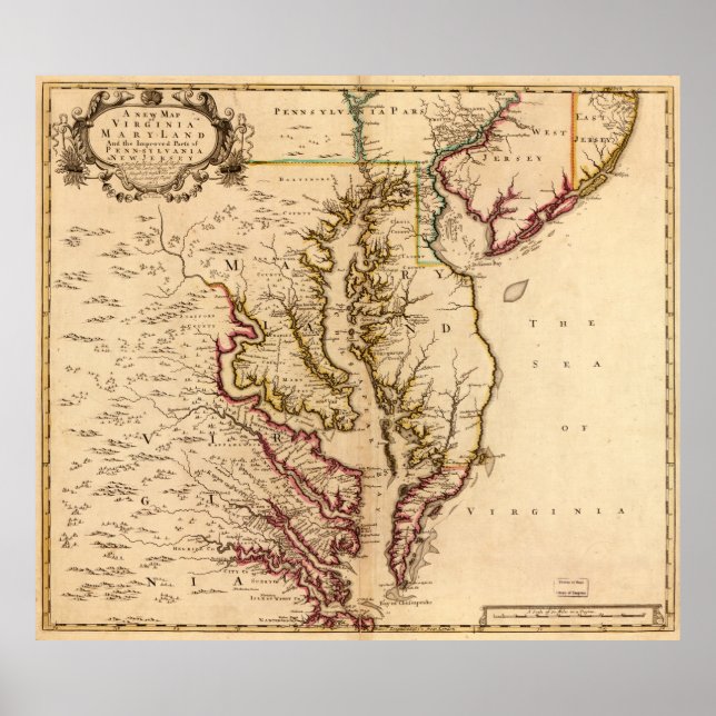 1721 Map of Virginia and Maryland Poster (Front)