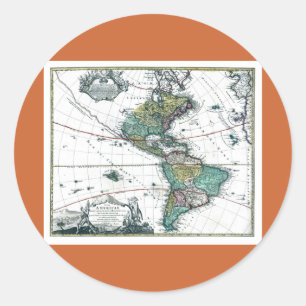 1725 South and North America Map Classic Round Sticker