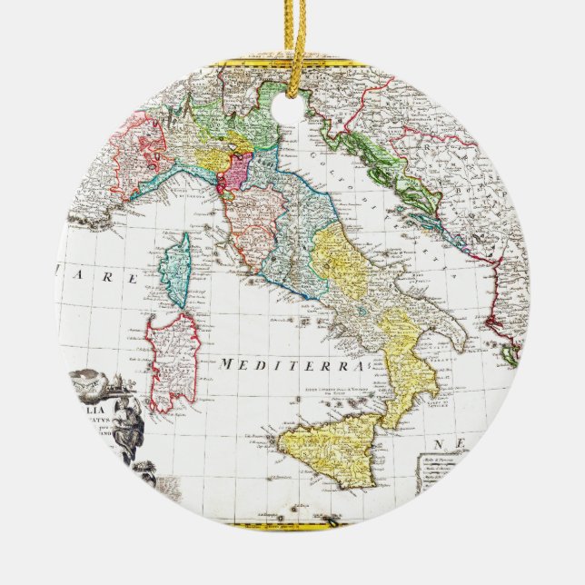 1742 Homann Heirs Map of Italy Geographicus Ceramic Ornament (Front)