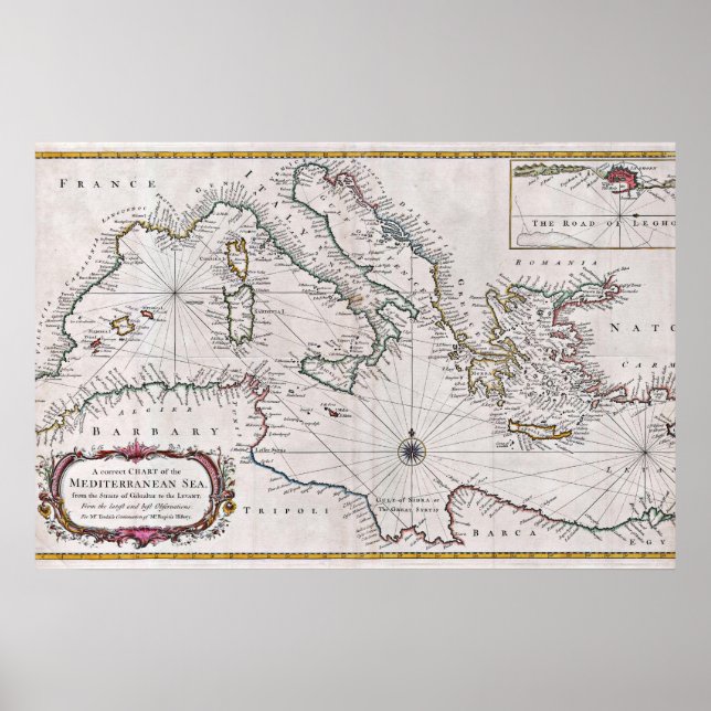 1745 Seale Map or Chart of the Mediterranean Sea (Front)