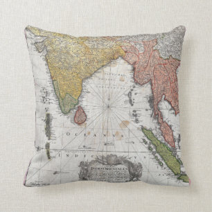 1748 Homann Heirs Map of India and Southeast Asia Throw Pillow