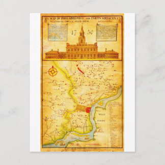 1752 1850 Scull Heap Map of Philadelphia E Postcard
