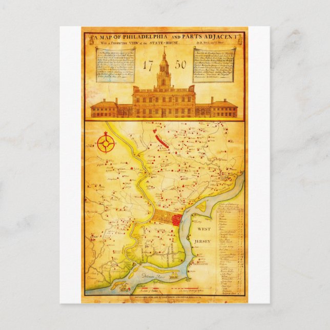 1752 1850 Scull Heap Map of Philadelphia E Postcard (Front)