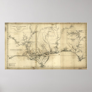 1752 Map of Louisiana & Southern States Poster