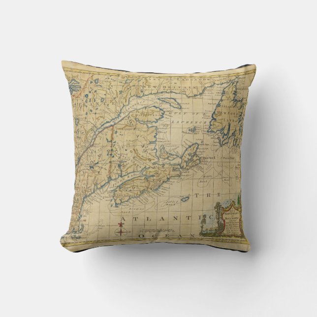 1758 New England & Nova Scotia Map Thomas Kitchin Throw Pillow (Front)