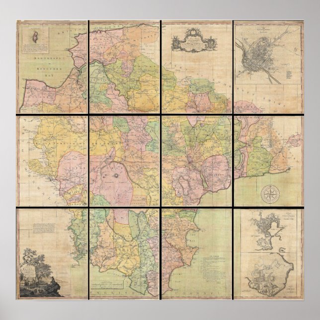 1765 Map of Devonshire by Benjamin Donn Poster (Front)