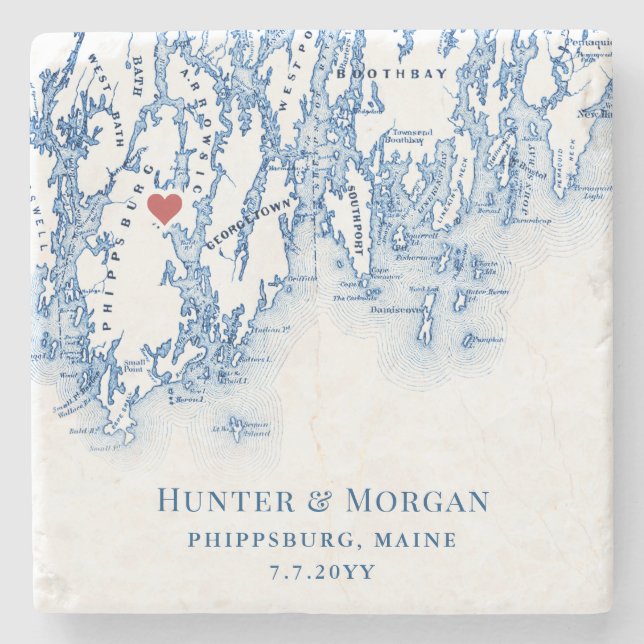 1774 Inn Wedding Favour Phippsburg Maine Map Stone Coaster (Front)