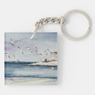1774 Seagulls at Sandy Beach Keychain
