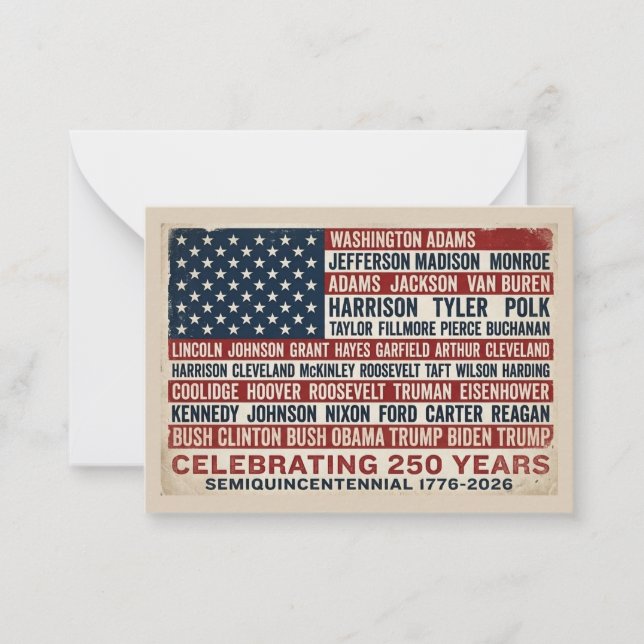 1776-2026 America 250th Anniversary Presidents Car Card (Front)
