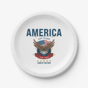 1776 2026   Bald Eagle American Flag 250 Patriotic Paper Plate