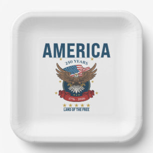 1776 2026   Bald Eagle Flag America 250 Patriotic Paper Plate