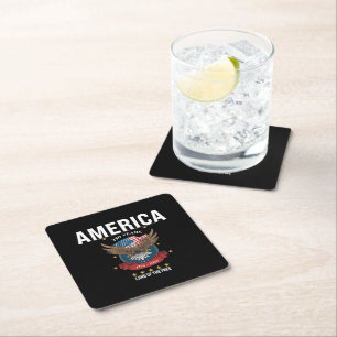 1776 2026 Bald Eagle Flag America 250 Patriotic Square Paper Coaster