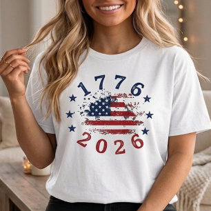 1776 2026 Distressed Flag Star Circle 250th Women  T-Shirt