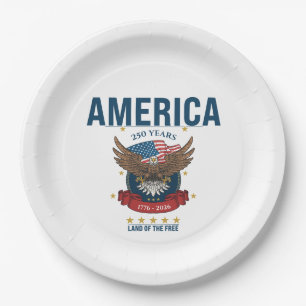 1776 2026   Patriotic Bald Eagle Flag 250 Years Paper Plate