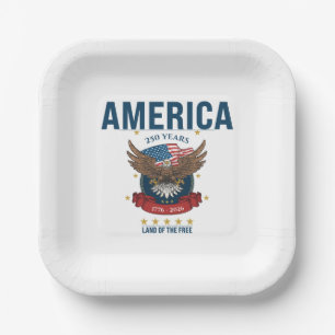 1776 2026   Patriotic Bald Eagle Flag America 250 Paper Plate