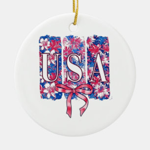 1776 America 4th of July USA Floral Flowers Ceramic Ornament